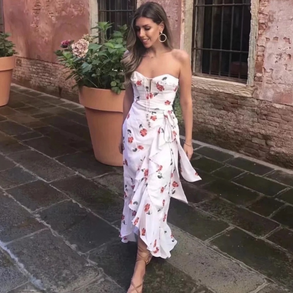 Foxy Cherry Blossom White Ruffled Strapless Dress - Picture 4 of 8